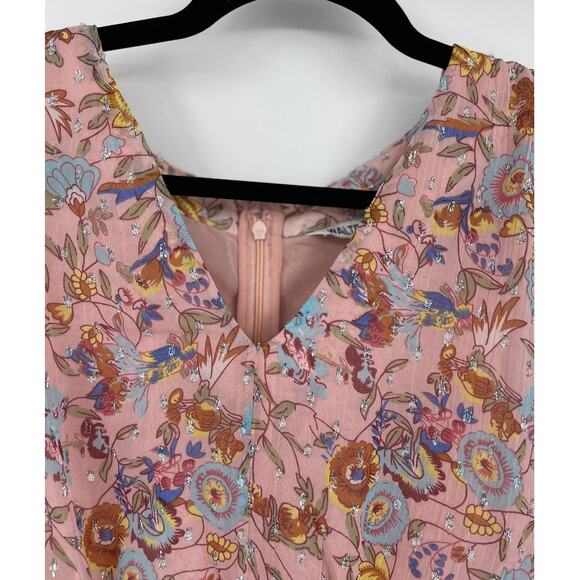 Walter Baker Floral Fitted Smocked Waist Ruffle Pink Primrose Chiffon Dress NEW - Picture 5 of 15